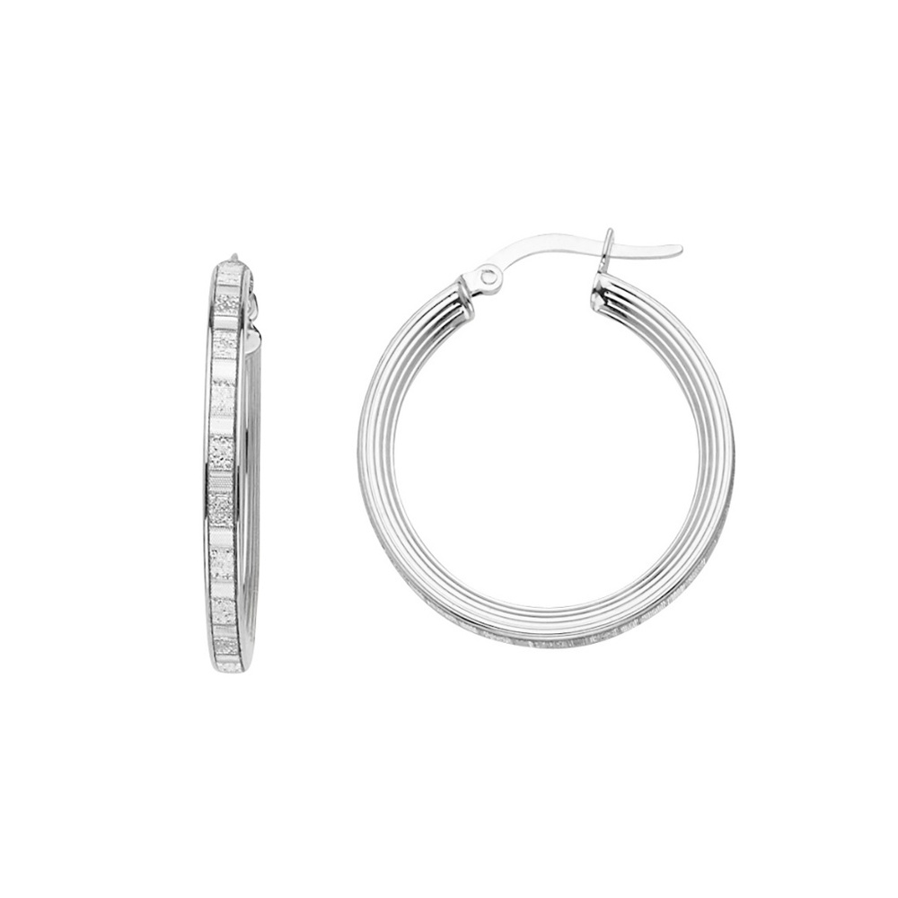 14K White Gold 2mm Glitter Round Hoop Earrings